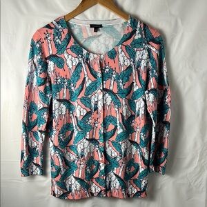 Talbots cardigan pink greenwomen size medium Giraffe jungle safari animal print